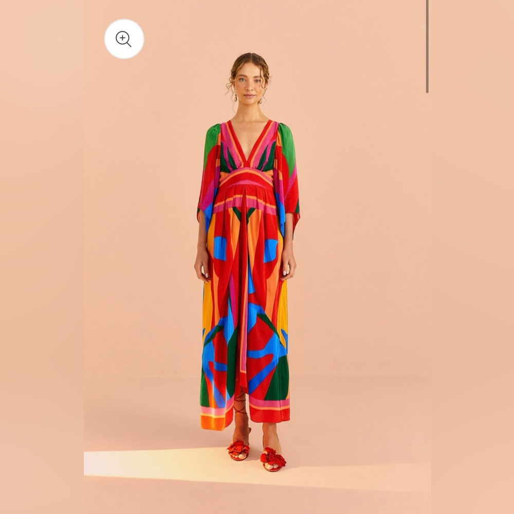 Farm Rio Colorful Leaves Midi Dress size small NWT